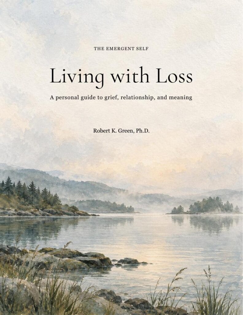 Cover of Living with Loss by Robert K. Green, Ph.D., over a quiet lakeside scene
